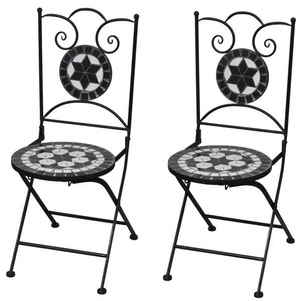 Gossi scaune bistro pliante, 2 buc., negru si alb, ceramica