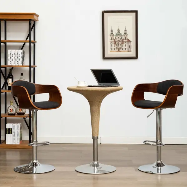 Gossi scaune de bar, 2 buc., gri, lemn curbat si material textil