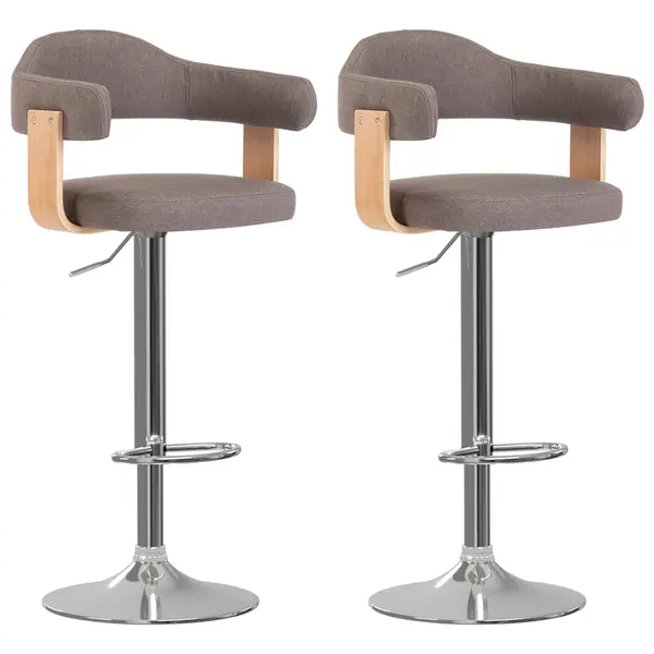 Gossi scaune de bar 2 buc. gri taupe lemn curbat si material textil