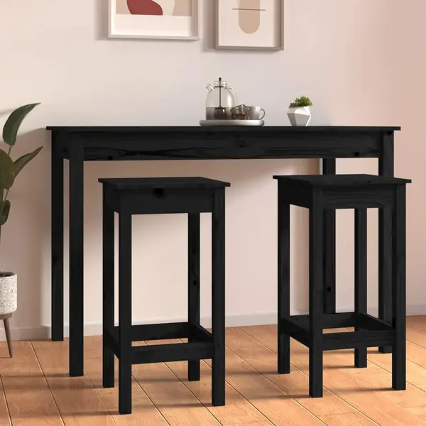 Gossi scaune de bar, 2 buc., negru, 40x40x78 cm, lemn masiv pin