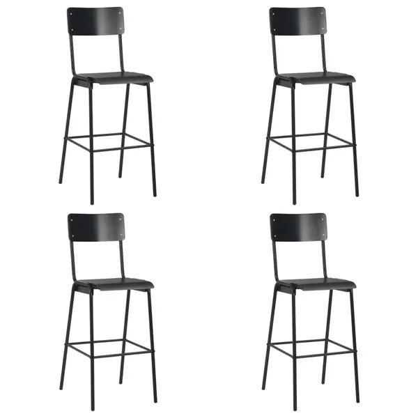 Gossi scaune de bar, 4 buc., negru, placaj solid, otel