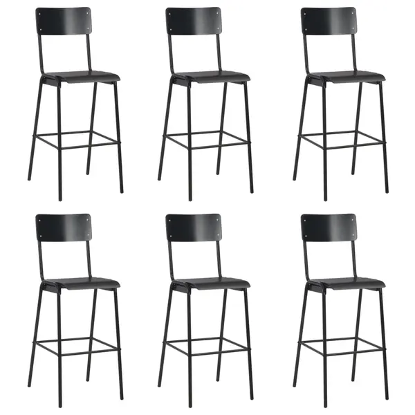 Gossi scaune de bar, 6 buc., negru, placaj solid, otel