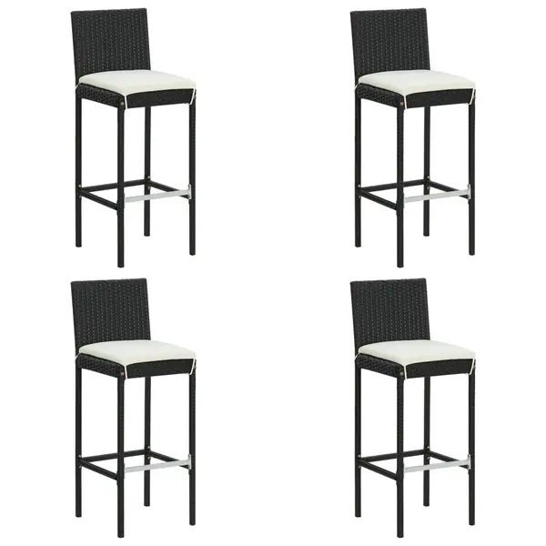 Gossi scaune de bar pentru gradina, cu perne, 4 buc. negru, poliratan