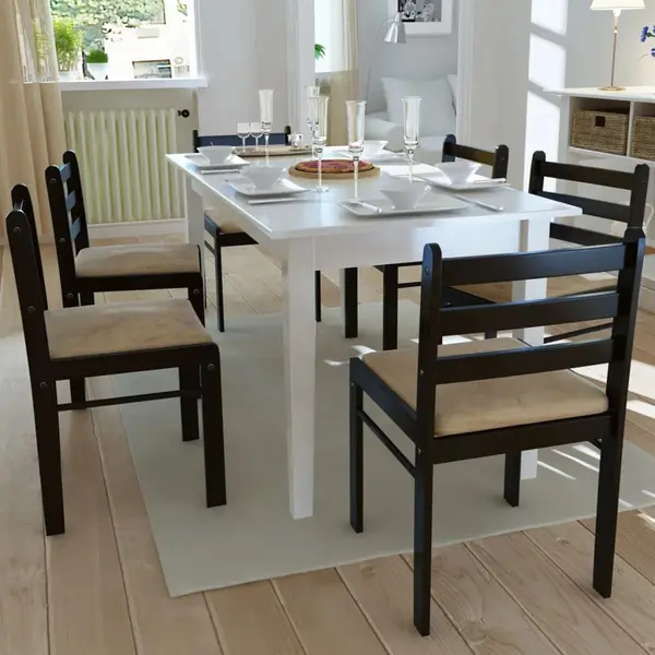 Gossi scaune de bucatarie, 6 buc., maro, lemn masiv hevea & catifea