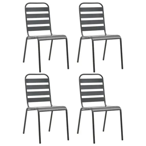 Gossi scaune de exterior, 4 buc., gri inchis, otel, design lamelar
