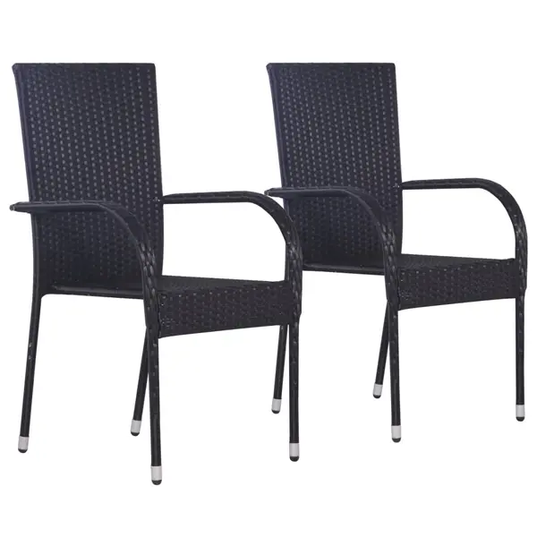 Gossi scaune de exterior, stivuibile, 2 buc., poliratan, negru
