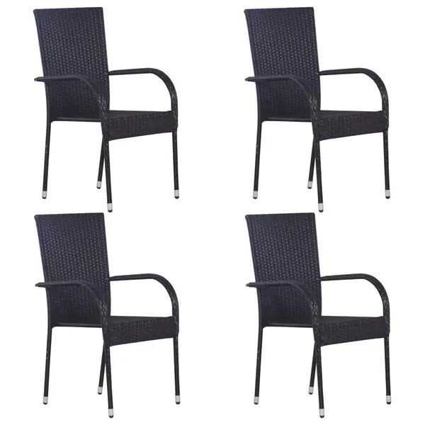 Gossi scaune de exterior stivuibile, 4 buc., negru, poliratan