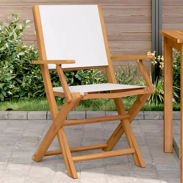 Gossi scaune de gradina 2 buc., alb crem, lemn masiv acacia si textil