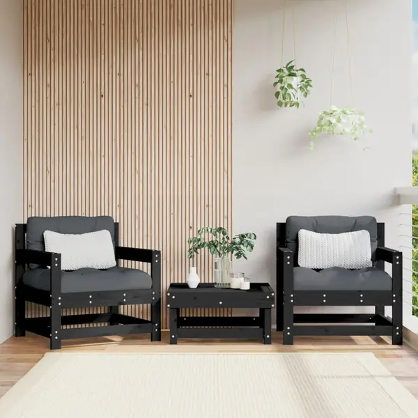 Gossi scaune de gradina, 2 buc., negru, lemn masiv pin