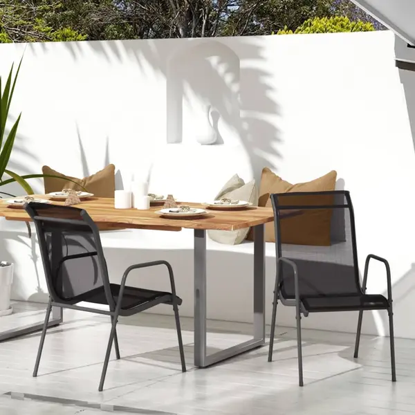 Gossi scaune de gradina, 2 buc., negru, otel si textilena