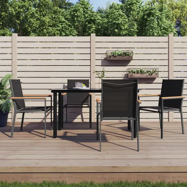 Gossi scaune de gradina, 4 buc., negru, 55x61,5x90 cm, textilena&otel