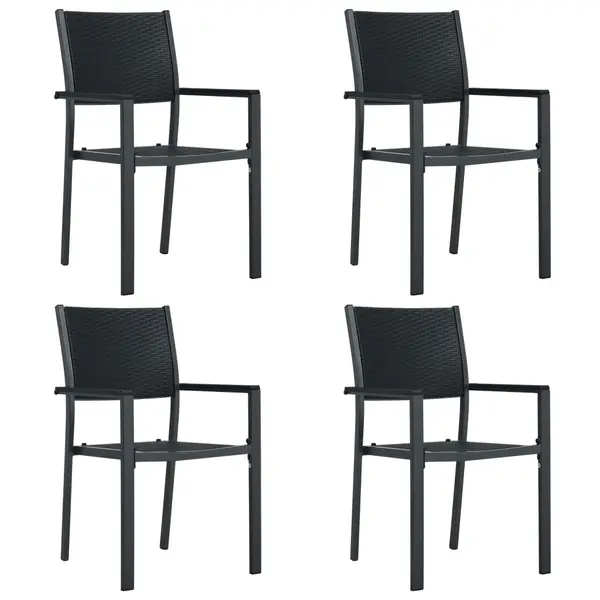 Gossi scaune de gradina, 4 buc., negru, plastic, aspect ratan