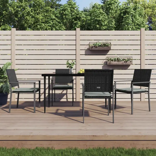 Gossi scaune de gradina cu perne 4 buc. negru 54x62,5x89 cm poliratan