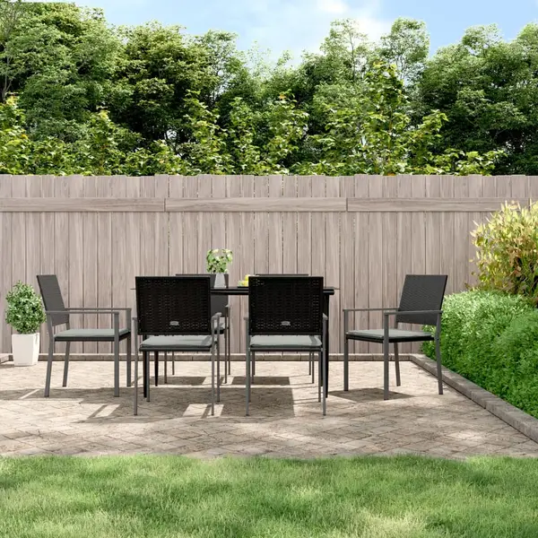 Gossi scaune de gradina cu perne 6 buc. negru 54x62,5x89 cm poliratan