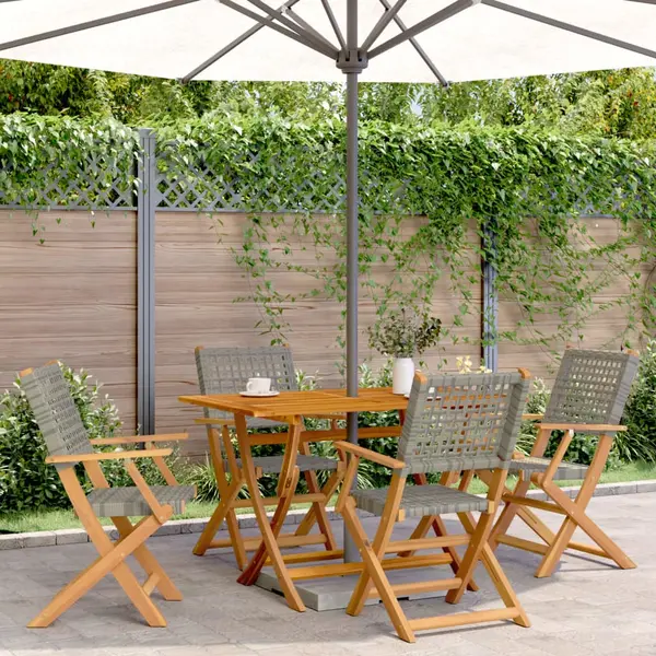Gossi scaune de gradina pliabile 4 buc., gri, poliratan si lemn masiv