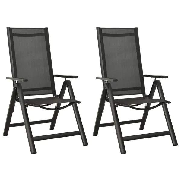 Gossi scaune de gradina pliante, 2 buc., negru, textilena&aluminiu