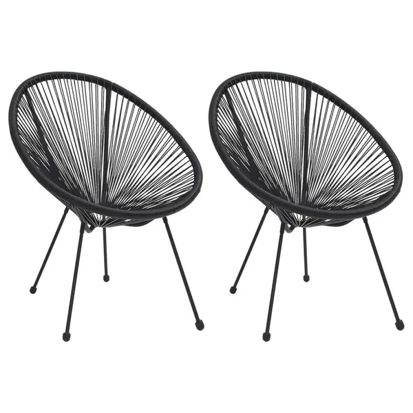 Gossi scaune de gradina tip luna, 2 buc., negru, ratan