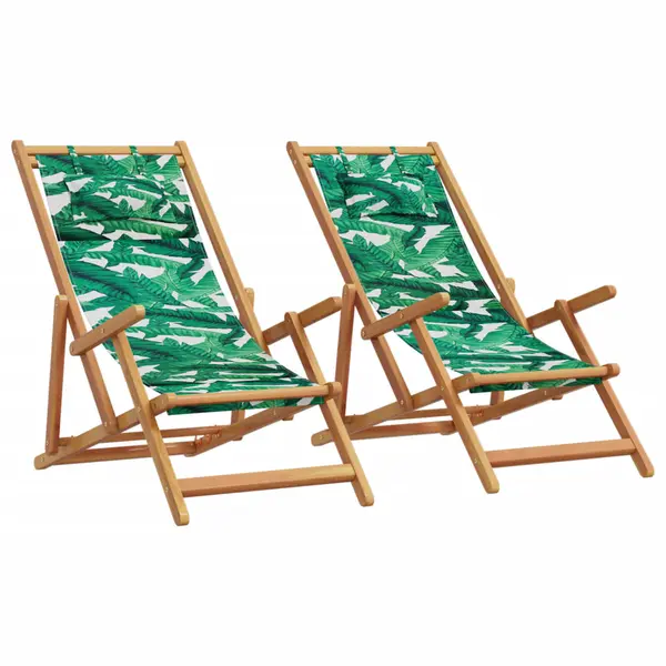 Gossi scaune de plaja pliabile 2 buc model frunze, textil/lemn masiv