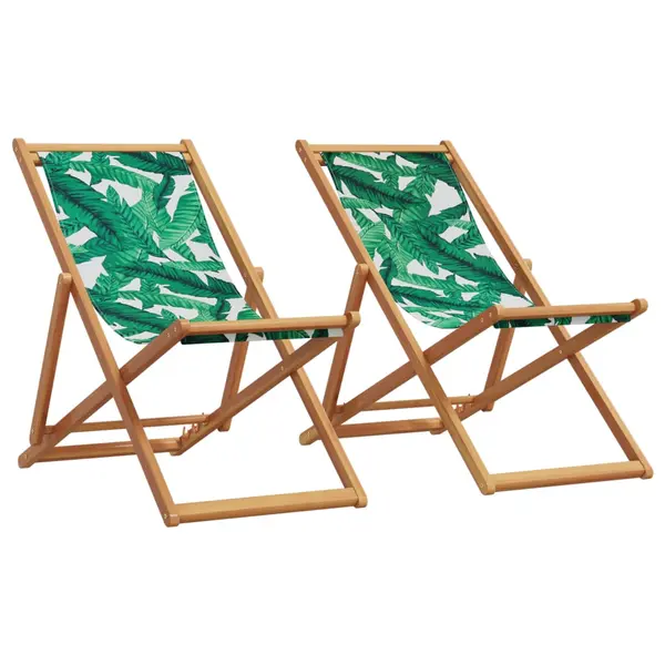 Gossi scaune de plaja pliabile 2 buc model frunze, textil/lemn masiv