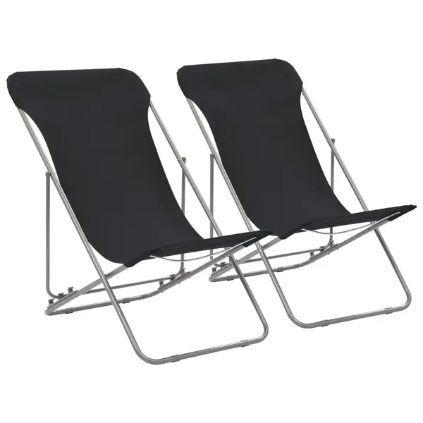 Gossi scaune de plaja pliabile, 2 buc., negru, otel & tesatura oxford