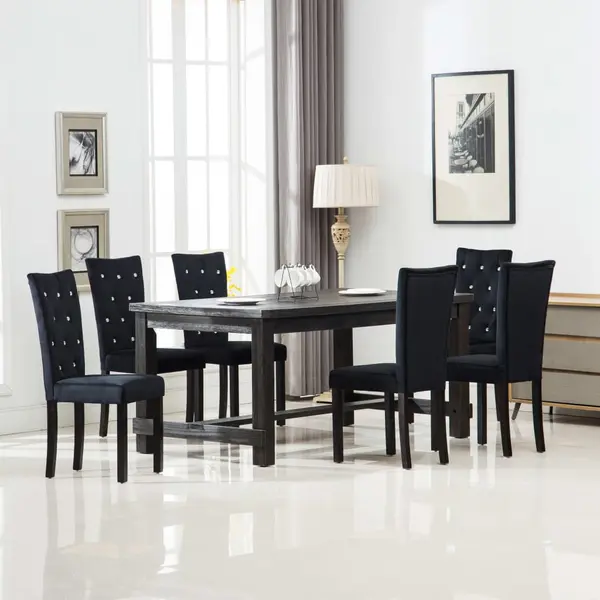 Gossi scaune de sufragerie, 6 buc, negru, catifea