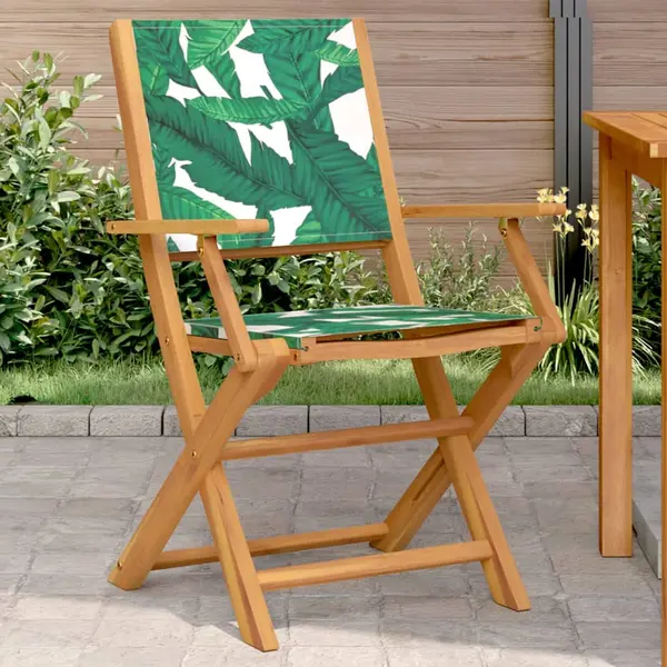 Gossi scaune gradina 2 buc., model frunze, lemn masiv acacia textil