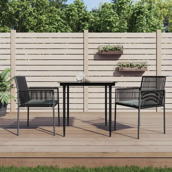 Gossi scaune gradina cu perne 2 buc. negru 54x60,5x83,5 cm poliratan