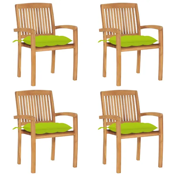 Gossi scaune gradina stivuibile cu perne, 4 buc, lemn masiv tec