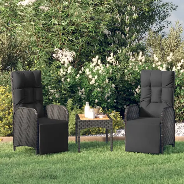 Gossi scaune rabatabile exterior, cu perne, 2 buc., negru, poliratan