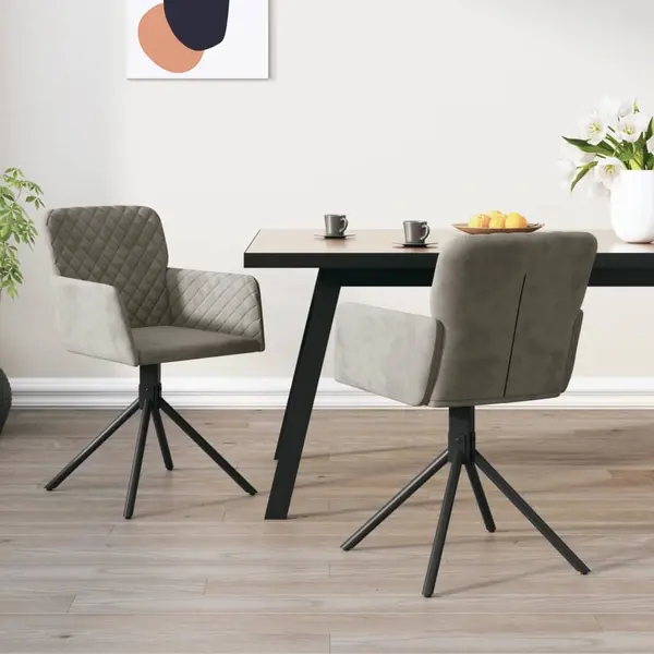 Gossi scaune rotative de bucatarie, 2 buc., gri deschis, catifea