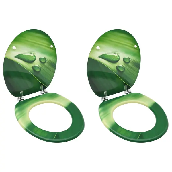 Gossi scaune wc cu capac, 2 buc., mdf, verde, model stropi de apa