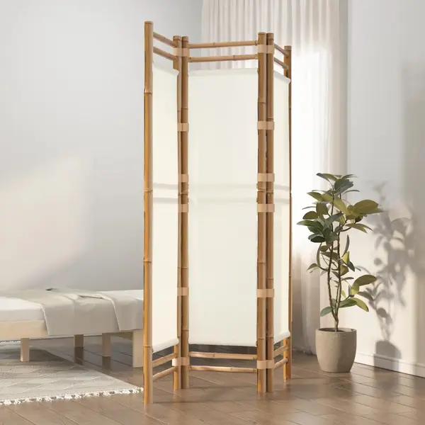 Gossi separator de camera pliabil cu 3 panouri 120 cm bambus si panza