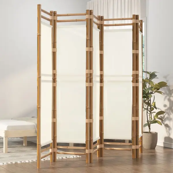 Gossi separator de camera pliabil cu 5 panouri 200 cm bambus si panza
