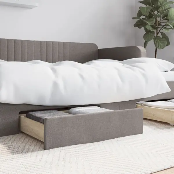 Gossi sertare de pat 2 buc, gri taupe, lemn prelucrat si textil