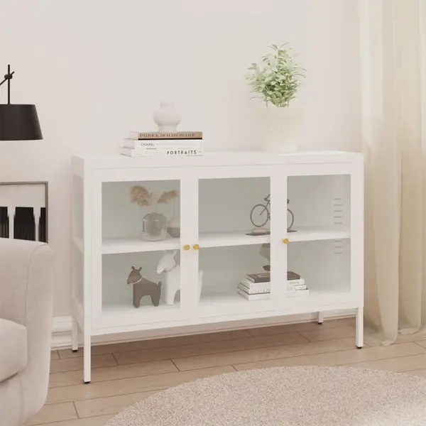 Gossi servanta, alb, 105x35x70 cm, otel si sticla