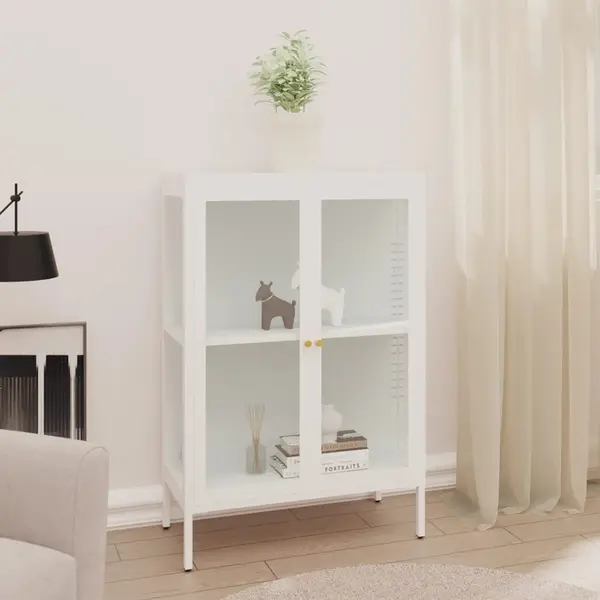 Gossi servanta, alb, 75x35x105 cm, otel si sticla
