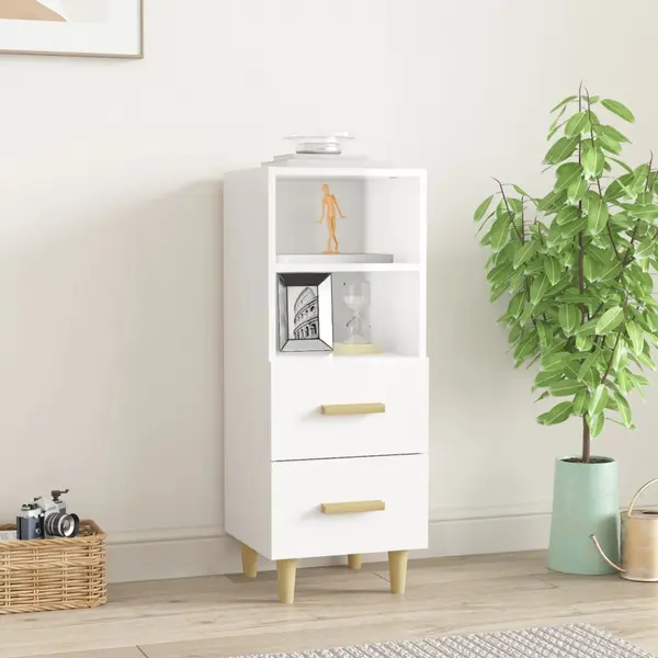 Gossi servanta, alb extralucios, 34,5x34x90 cm, lemn compozit