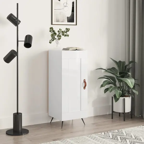 Gossi servanta, alb extralucios, 34,5x34x90 cm, lemn compozit