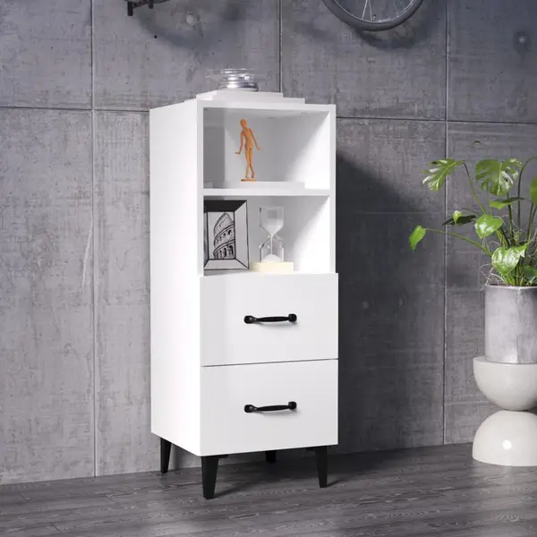 Gossi servanta, alb extralucios, 34,5x34x90 cm, lemn prelucrat