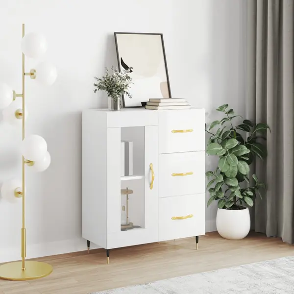 Gossi servanta, alb extralucios, 69,5x34x90 cm, lemn compozit