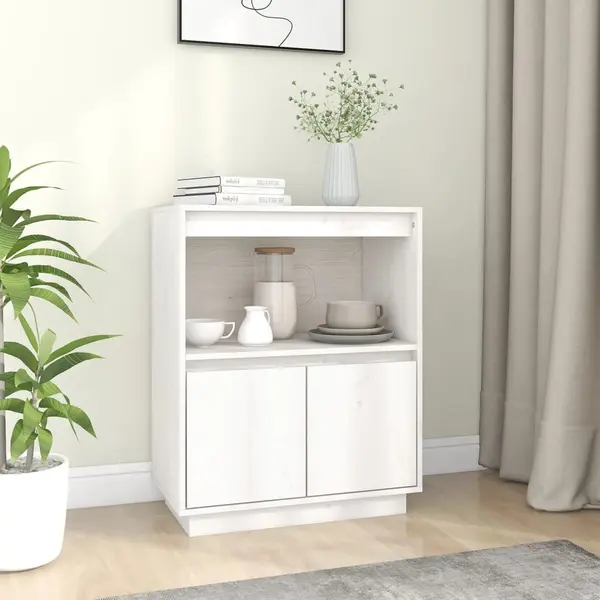Gossi servanta alba 60x34x75 cm din lemn masiv de pin