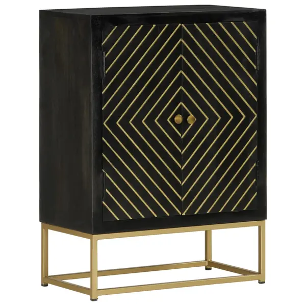 Gossi servanta cu 2 usi, negru/auriu, 55x30x75 cm, lemn masiv mango
