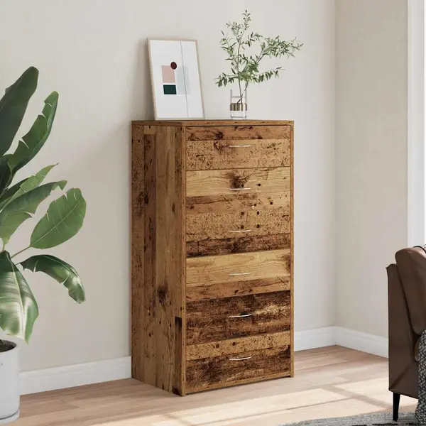 Gossi servanta cu 6 sertare, lemn vechi, 50 x 34 x 96 cm, pal
