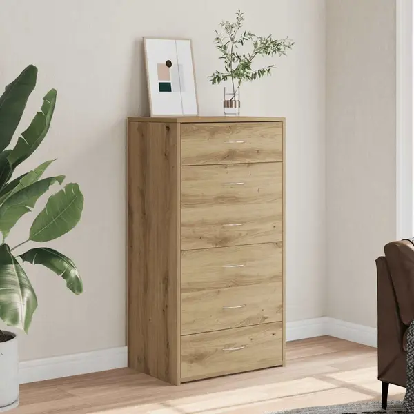 Gossi servanta cu 6 sertare, stejar artizanal, 50 x 34 x 96 cm, pal
