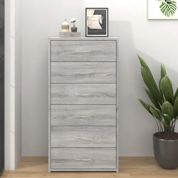 Gossi servanta cu 6 sertare, stejar fumuriu, 50x34x96 cm, lemn