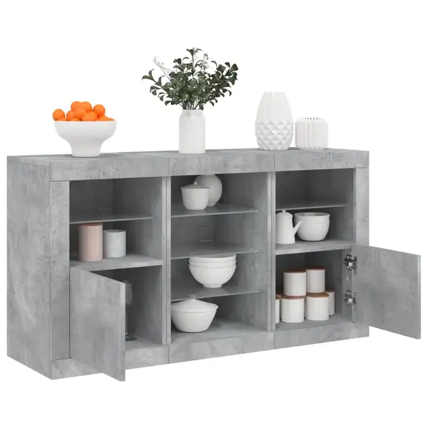 Gossi servanta cu lumini led, gri beton, 123x37x67 cm