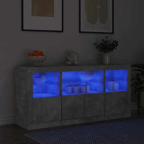 Gossi servanta cu lumini led, gri beton, 142,5x37x67 cm