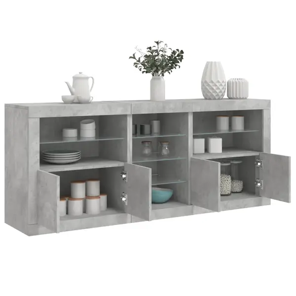 Gossi servanta cu lumini led, gri beton, 162x37x67 cm
