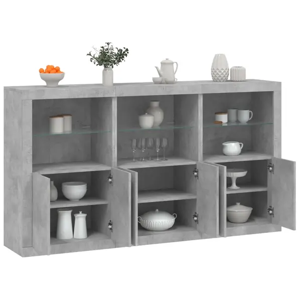 Gossi servanta cu lumini led, gri beton, 181,5x37x100 cm