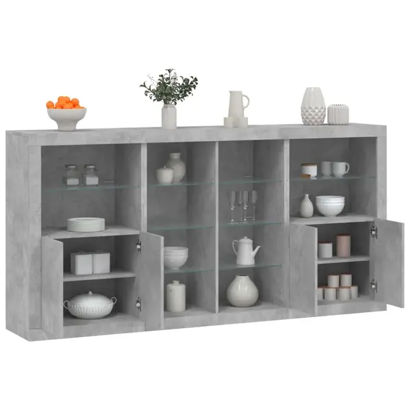 Gossi servanta cu lumini led, gri beton, 202x37x100 cm